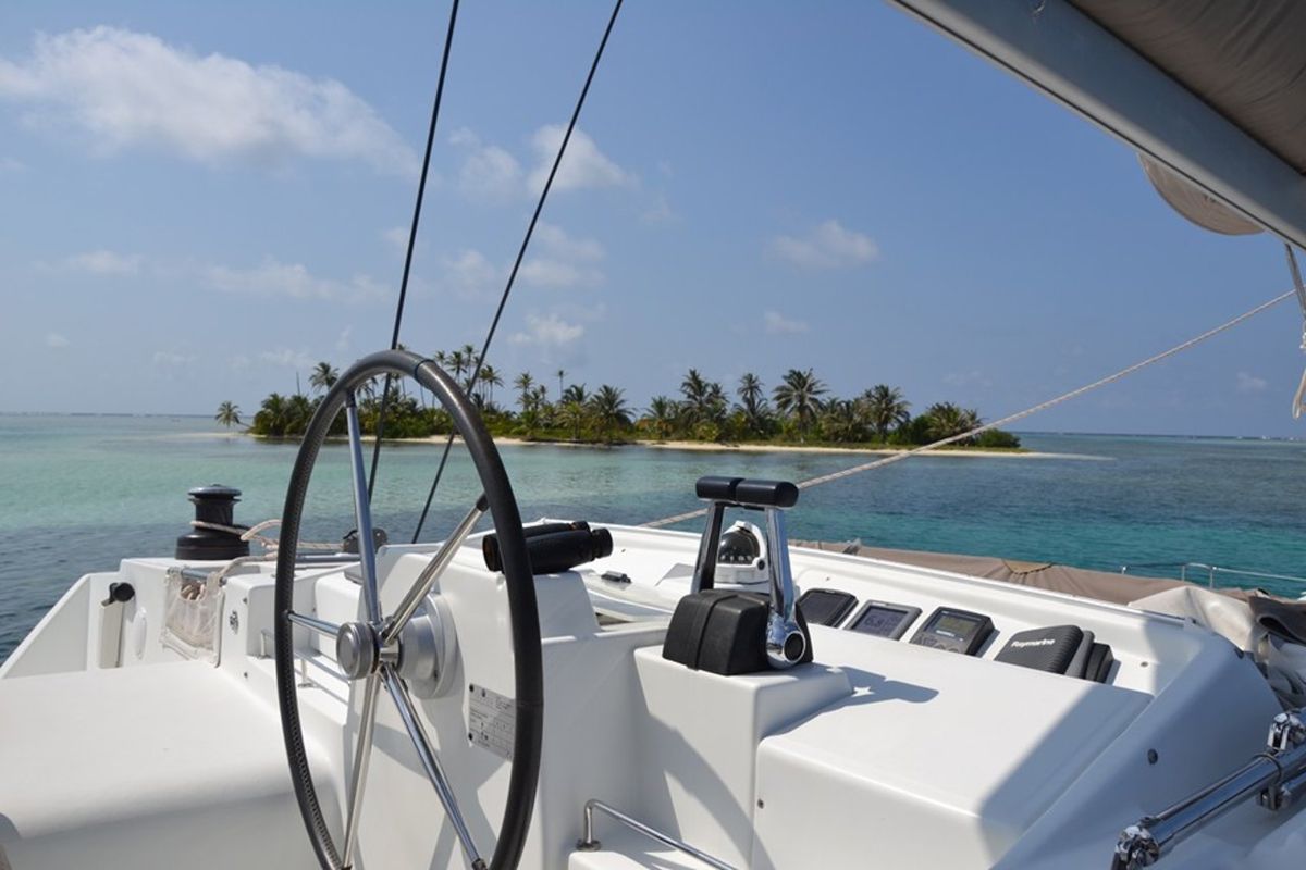 Cockpit of Vip One, a Lagoon 500 catamaran at San Blas, Corazon de Jesus, Panama