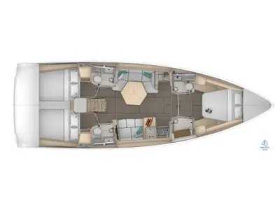 Floor plan of Sunsail 44.3 Premium, a Dufour 44 sailboat at Grand Anse, Grenada