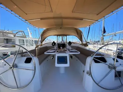 Cockpit of ORION XI, a Beneteau Cyclades 43.3 sailboat at Volos Municipality, Greece