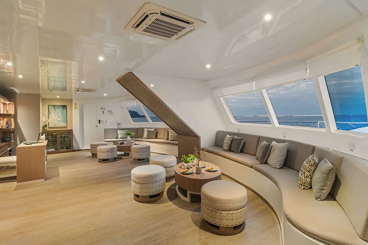 Salon of Endemic - Cabin 1, a Gulet Power Catamaran catamaran at Baltra, Ecuador