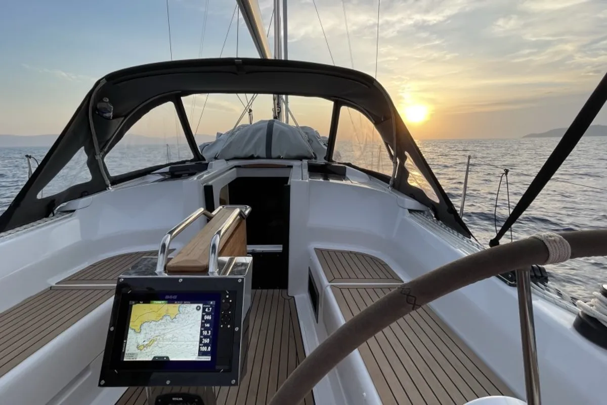 Cockpit of URSA, a Hanse Yachts Hanse 348 sailboat at Cogolin, France