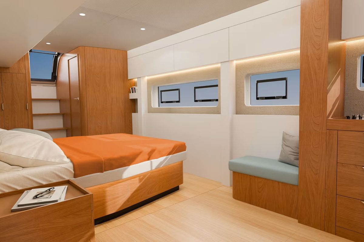 Cabin on Kos 52.CAT3, a Bali 5.2 catamaran at Agios Stefanos, Greece