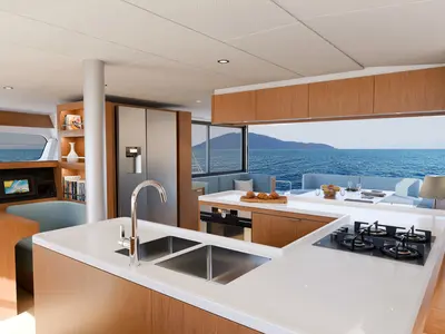 Galley of Kos 52.CAT3, a Bali 5.2 catamaran at Agios Stefanos, Greece