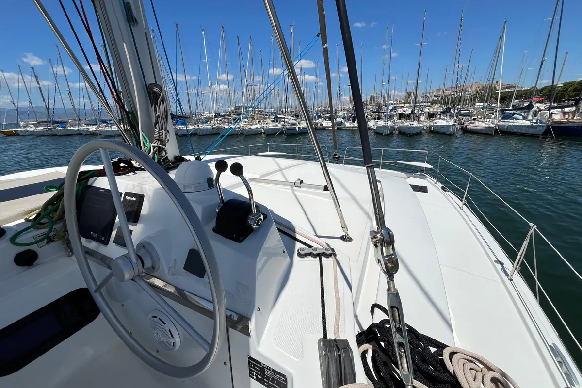 Exterior view of JUST 42, a Bali 4.2 catamaran at Cagliari, Italy