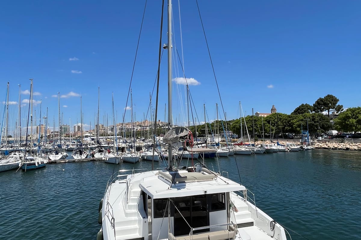 Exterior view of JUST 42, a Bali 4.2 catamaran at Cagliari, Italy