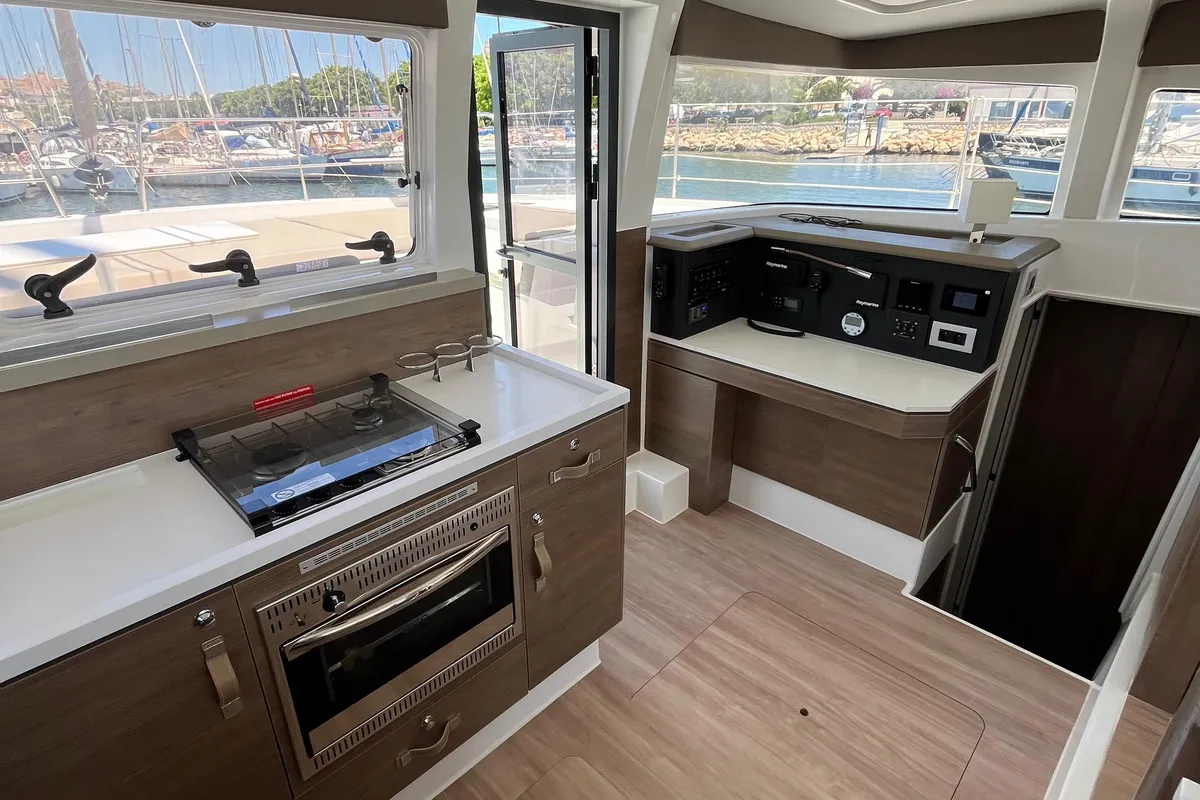 Galley of JUST 42, a Bali 4.2 catamaran at Cagliari, Italy