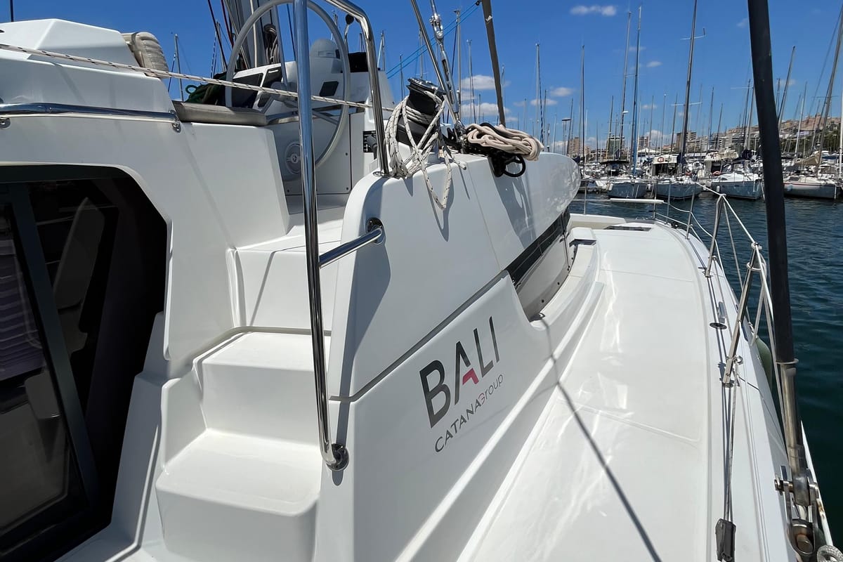 Galley of JUST 42, a Bali 4.2 catamaran at Cagliari, Italy