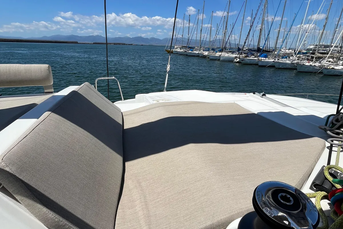 Exterior view of JUST 42, a Bali 4.2 catamaran at Cagliari, Italy