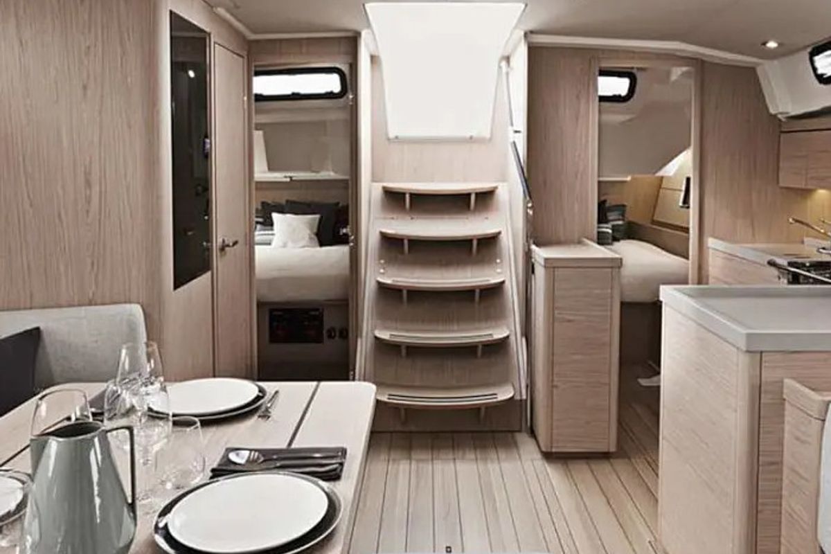 Salon of Sunsail 46 Mon Premium, a Beneteau Oceanis 46 sailboat at Gouvia, Greece