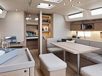 Salon of Sunsail 46 Mon Premium, a Beneteau Oceanis 46 sailboat at Gouvia, Greece
