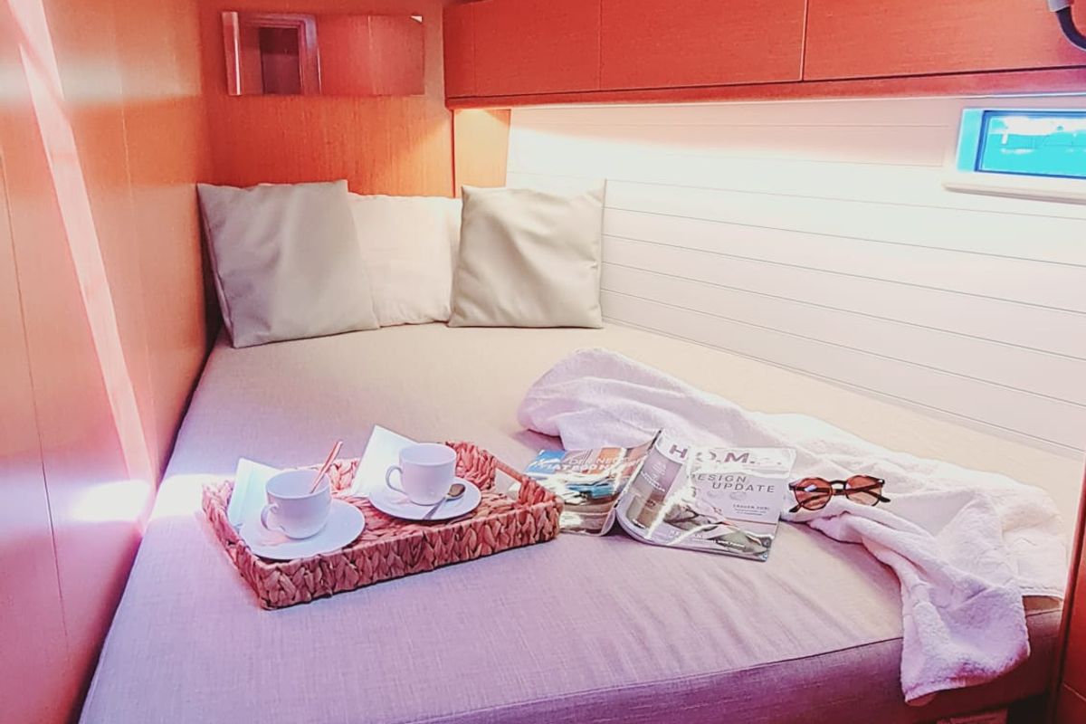 Cabin on Baaria, a Bavaria 46 Cruiser sailboat at Palermo, Italy
