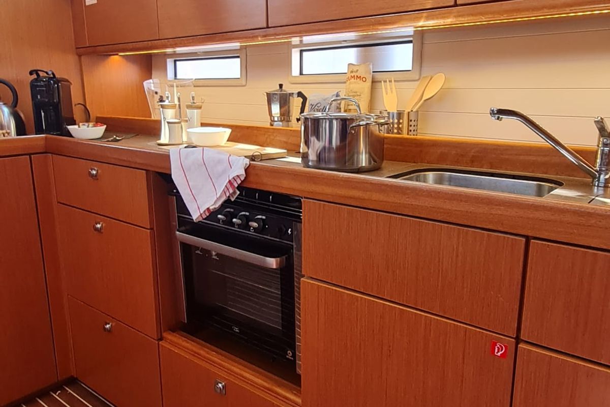Galley of Baaria, a Bavaria 46 Cruiser sailboat at Palermo, Italy