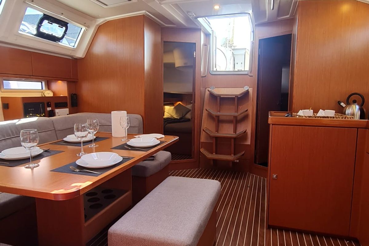 Salon of Baaria, a Bavaria 46 Cruiser sailboat at Palermo, Italy