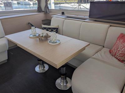 Salon of V Circle, a Fountaine Pajot Aura 51 catamaran at Seychelles, Eden Island Marina, Seychelles