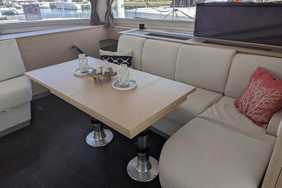 Salon of V Circle, a Fountaine Pajot Aura 51 catamaran at Seychelles, Eden Island Marina, Seychelles