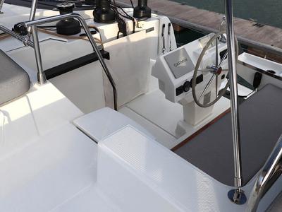 Cockpit of V Circle, a Fountaine Pajot Aura 51 catamaran at Seychelles, Eden Island Marina, Seychelles