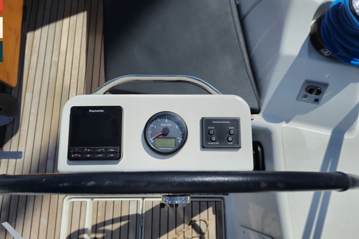 Cockpit of Vivo, a Dufour 430 GL sailboat at Grad Kaštela, Croatia