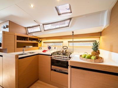 Galley of Calma, a Jeanneau Sun Odyssey 490 sailboat at Municipal Unit of Nea Peramos, Greece