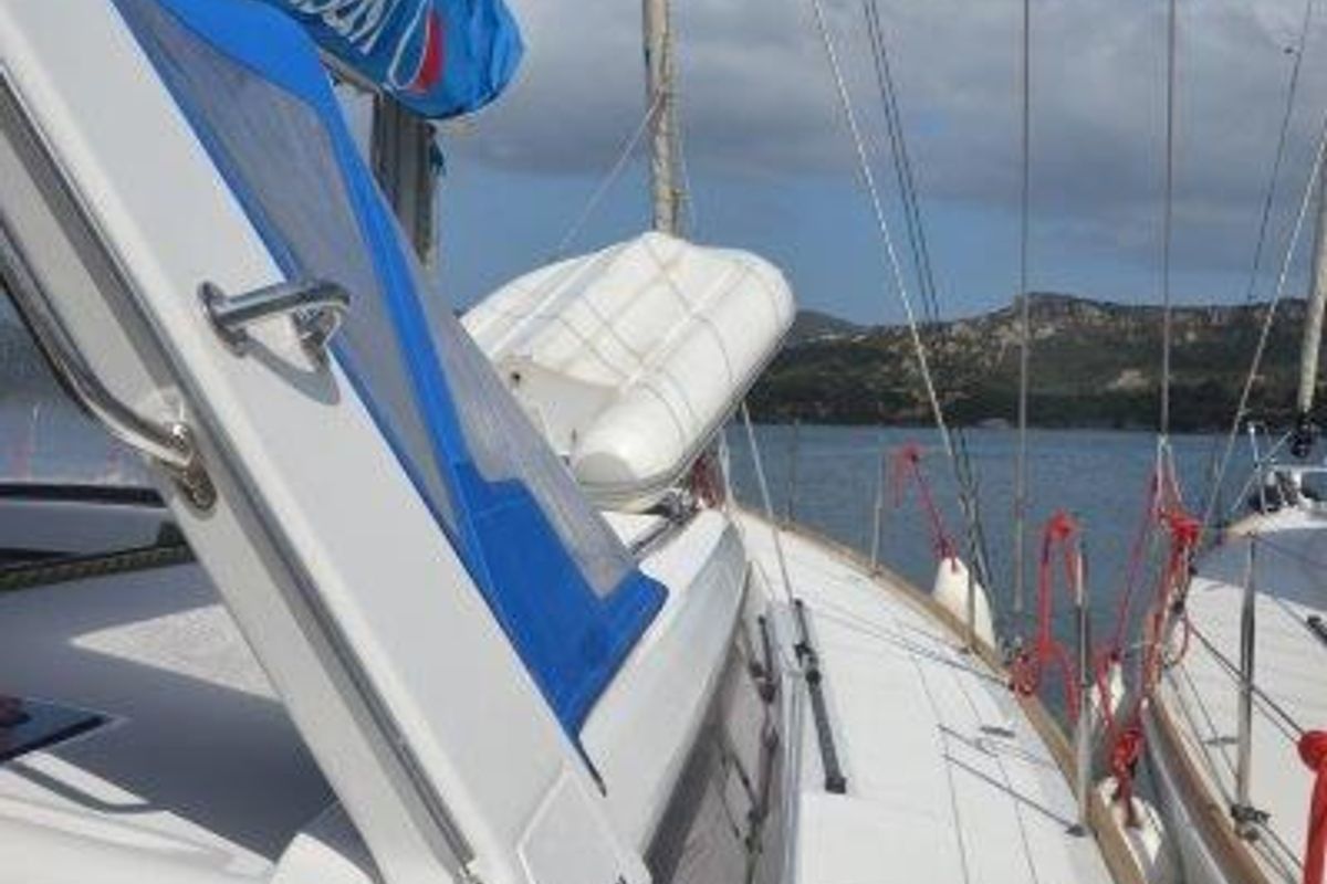 Deck of Franziska, a Beneteau Oceanis 48 sailboat at Cannigione, Italy