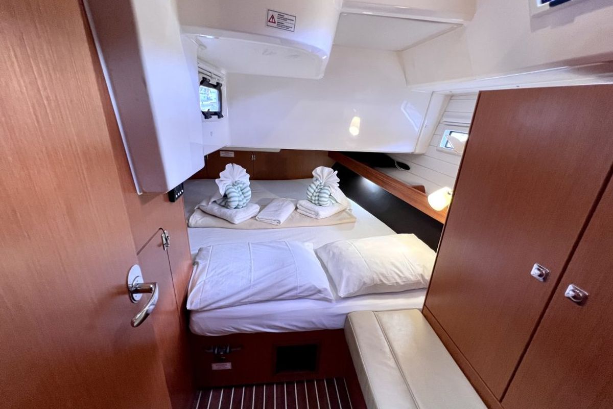 Cabin on Patches, a Bavaria Cruiser 41 sailboat at Ribishi, Saint Vincent and the Grenadines