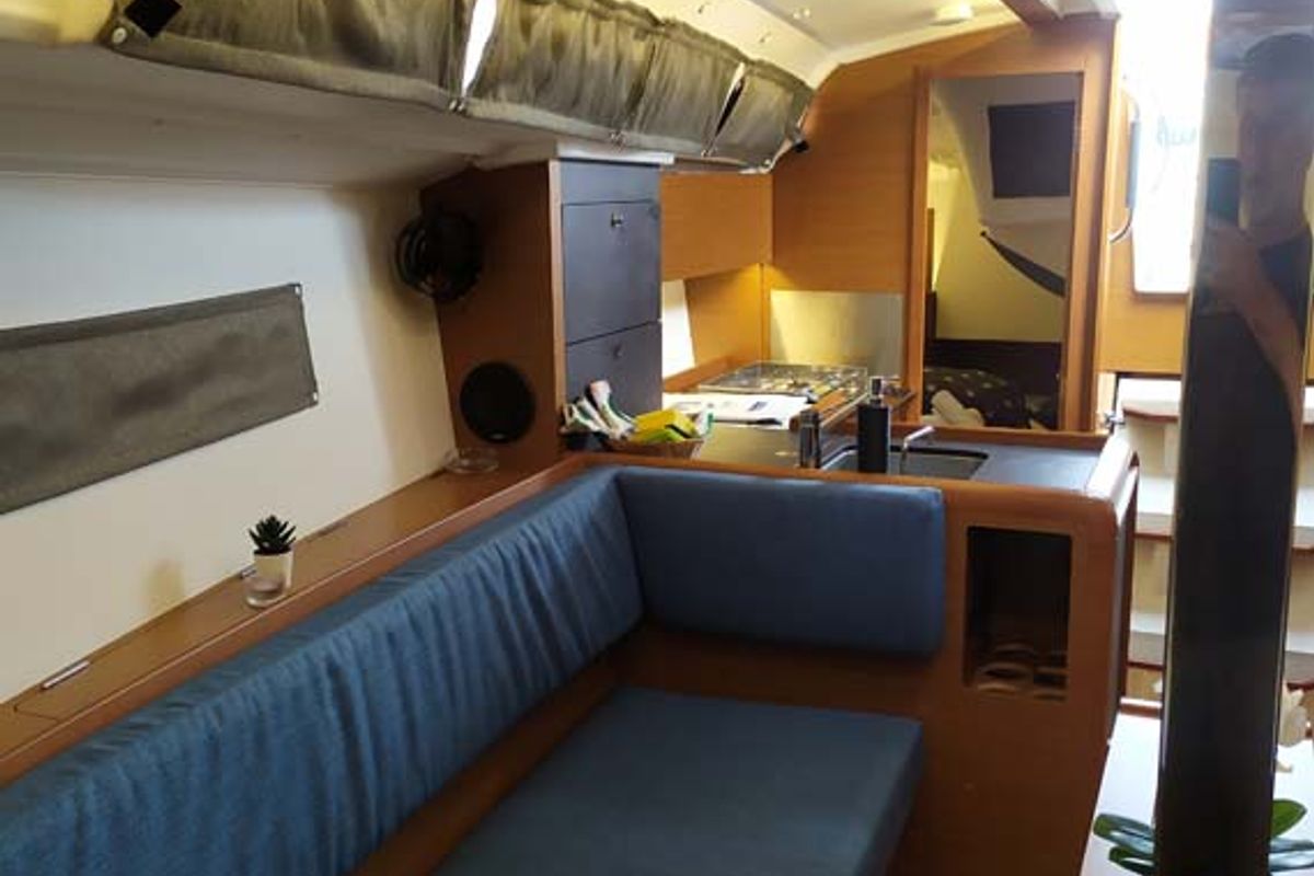 Salon of Sweet Elli, a Jeanneau Sun Odyssey 349 sailboat at Grad Trogir, Croatia