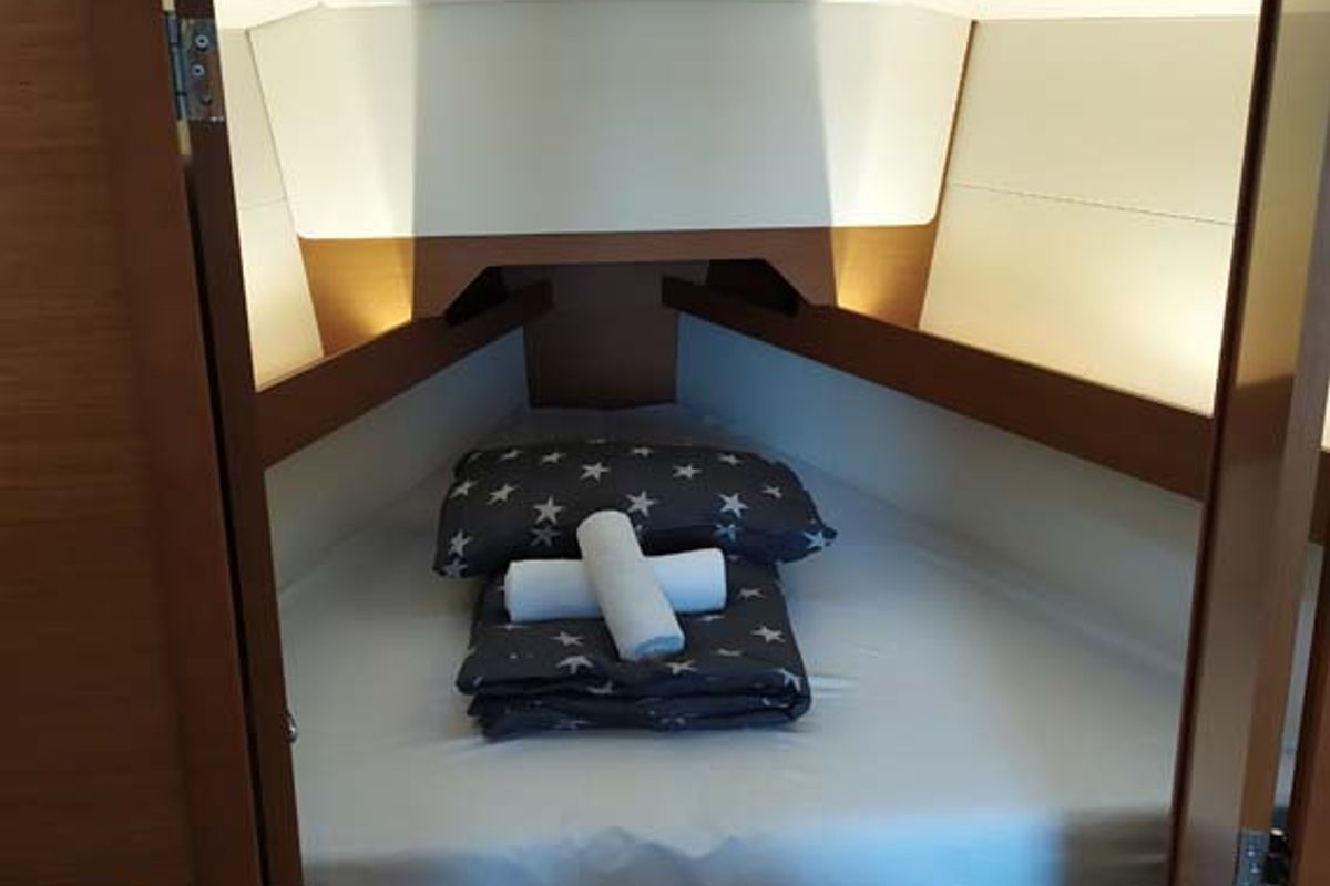 Cabin on Sweet Elli, a Jeanneau Sun Odyssey 349 sailboat at Grad Trogir, Croatia