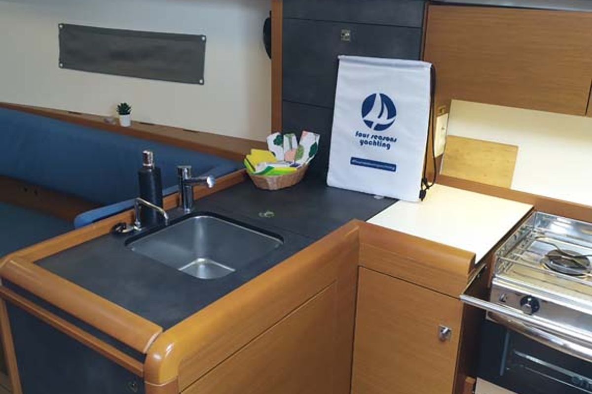 Galley of Sweet Elli, a Jeanneau Sun Odyssey 349 sailboat at Grad Trogir, Croatia