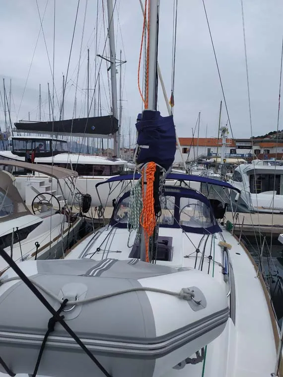 Exterior view of Sweet Elli, a Jeanneau Sun Odyssey 349 sailboat at Grad Trogir, Croatia