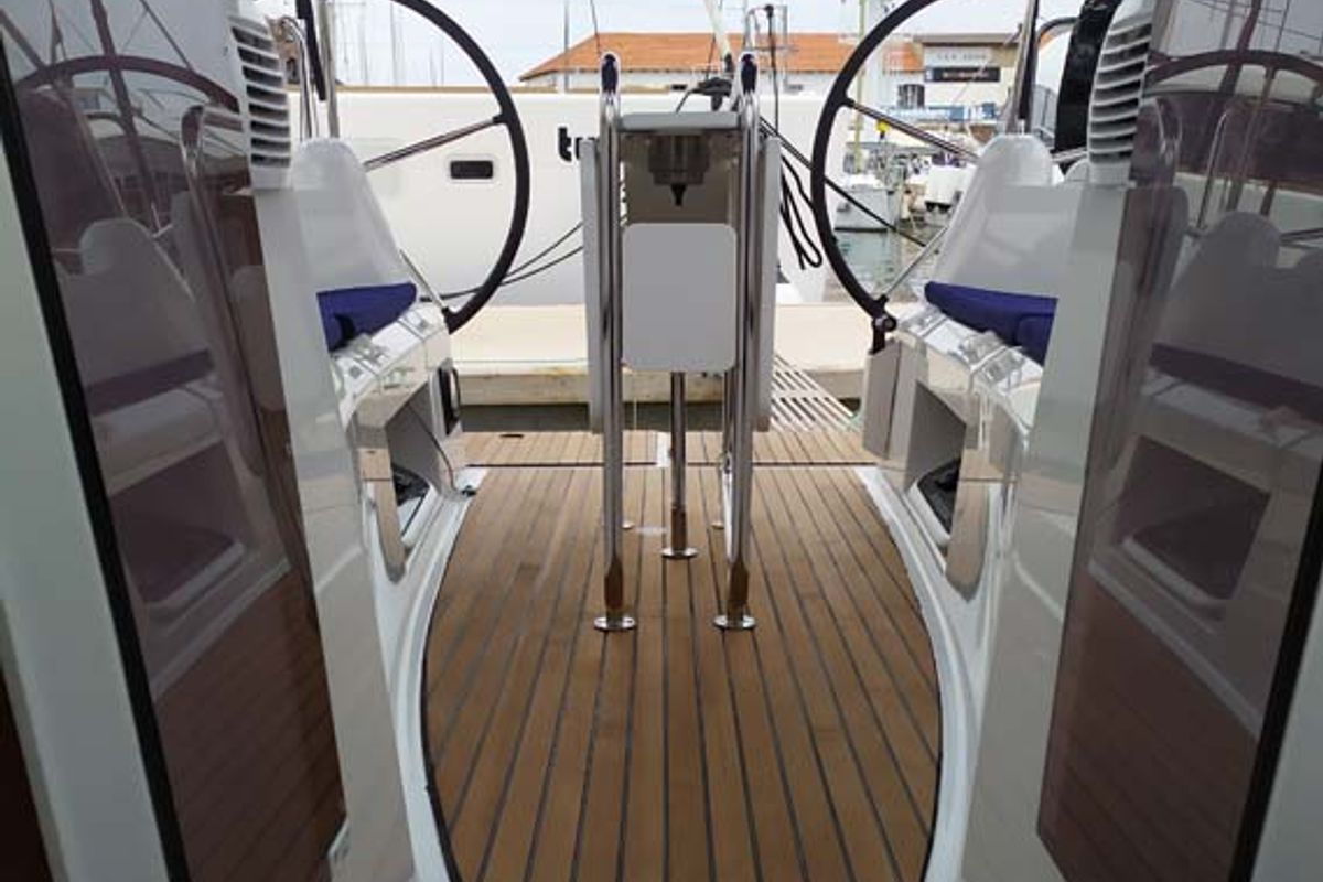 Cockpit of Sweet Elli, a Jeanneau Sun Odyssey 349 sailboat at Grad Trogir, Croatia