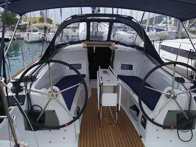 Cockpit of Sweet Elli, a Jeanneau Sun Odyssey 349 sailboat at Grad Trogir, Croatia