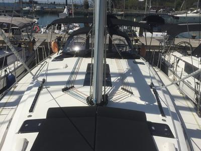 Deck of Oreo, a Bavaria 51 Cruiser sailboat at Skiathos, Greece