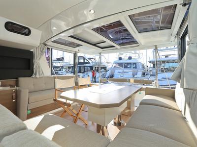 Salon of Bellatrix, a Bali 4.2 catamaran at Seget Donji, Croatia