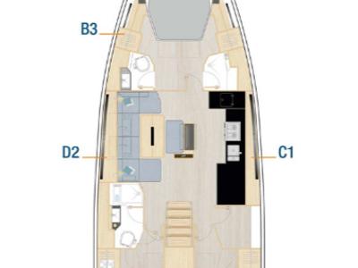 Floor plan of El Hana, a Hanse Yachts Hanse 510 sailboat at Marseille, France