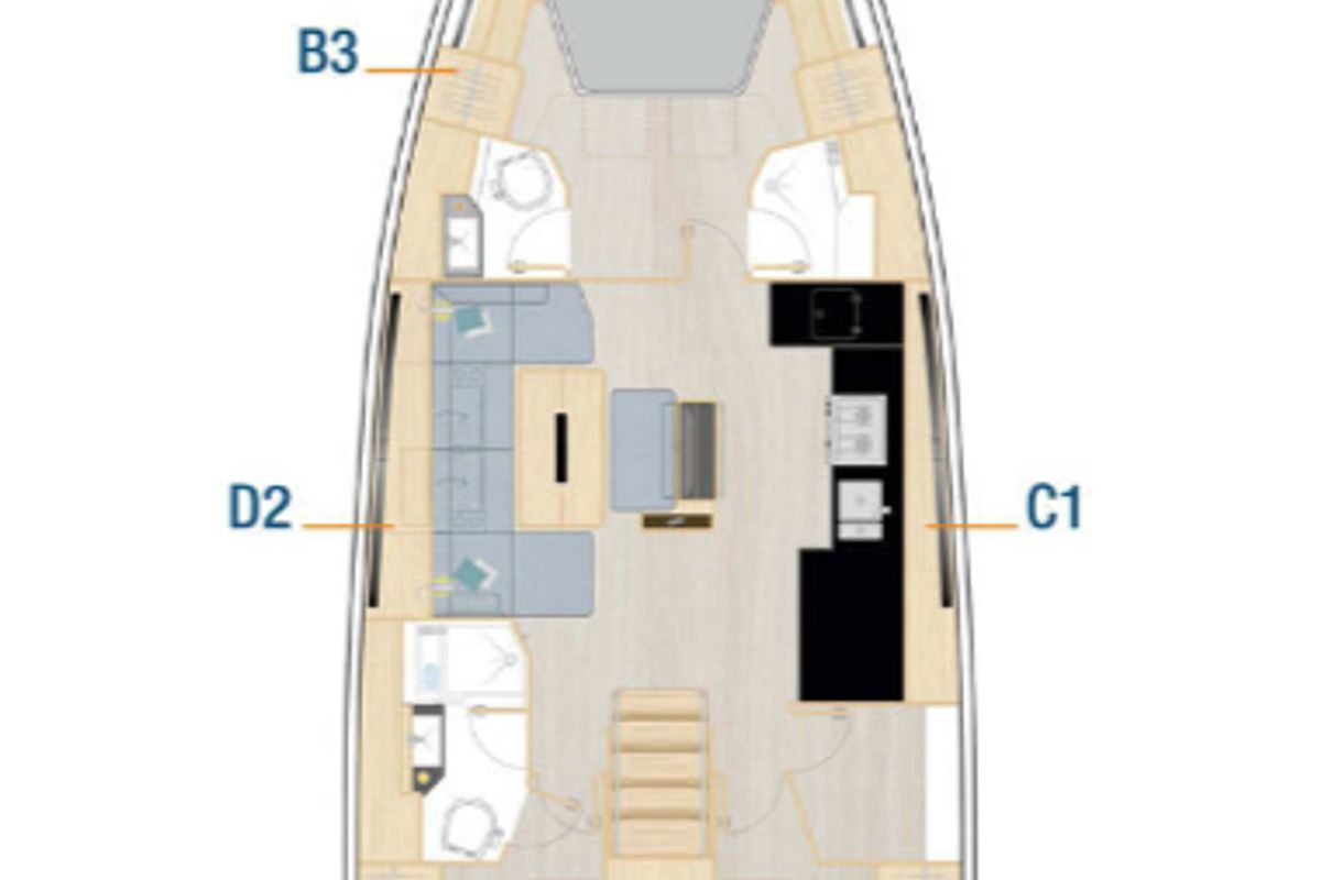 Floor plan of El Hana, a Hanse Yachts Hanse 510 sailboat at Marseille, France
