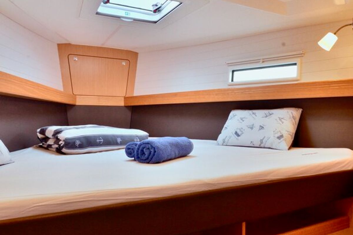 Cabin on Stella, a Bavaria Cruiser 41 sailboat at Grad Šibenik, Croatia