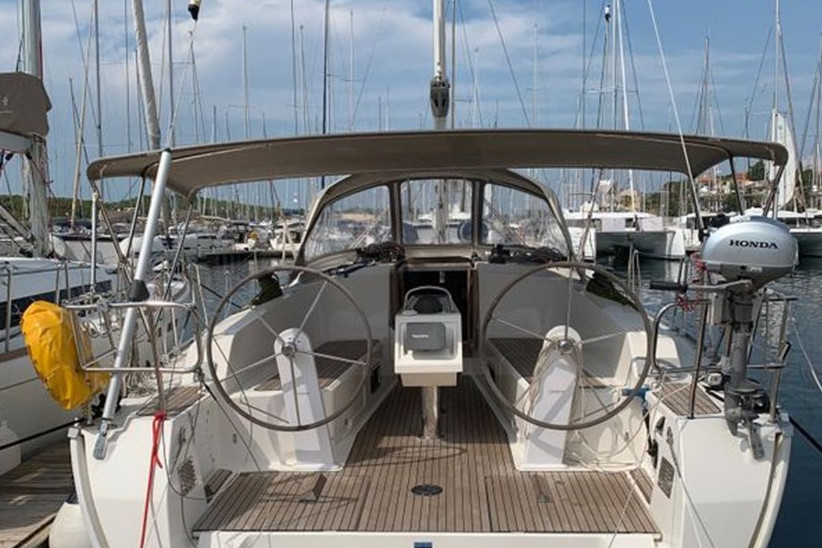 Cockpit of Stella, a Bavaria Cruiser 41 sailboat at Grad Šibenik, Croatia