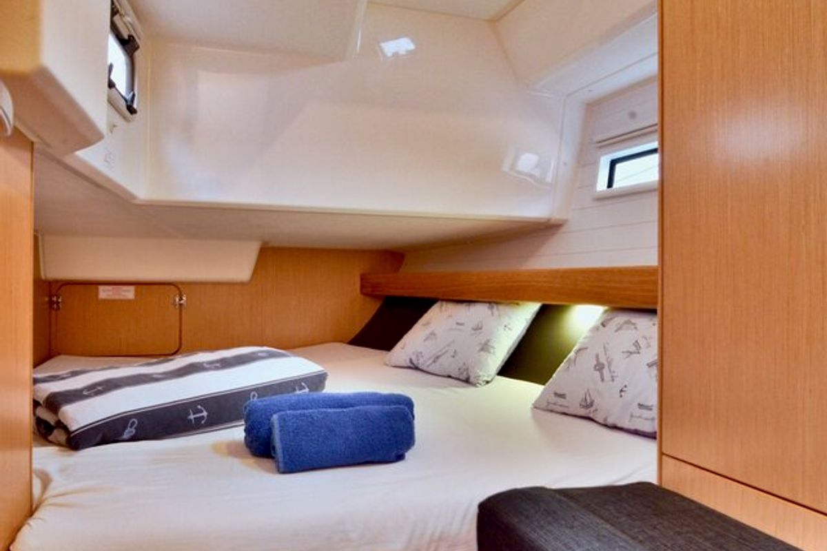 Cabin on Stella, a Bavaria Cruiser 41 sailboat at Grad Šibenik, Croatia