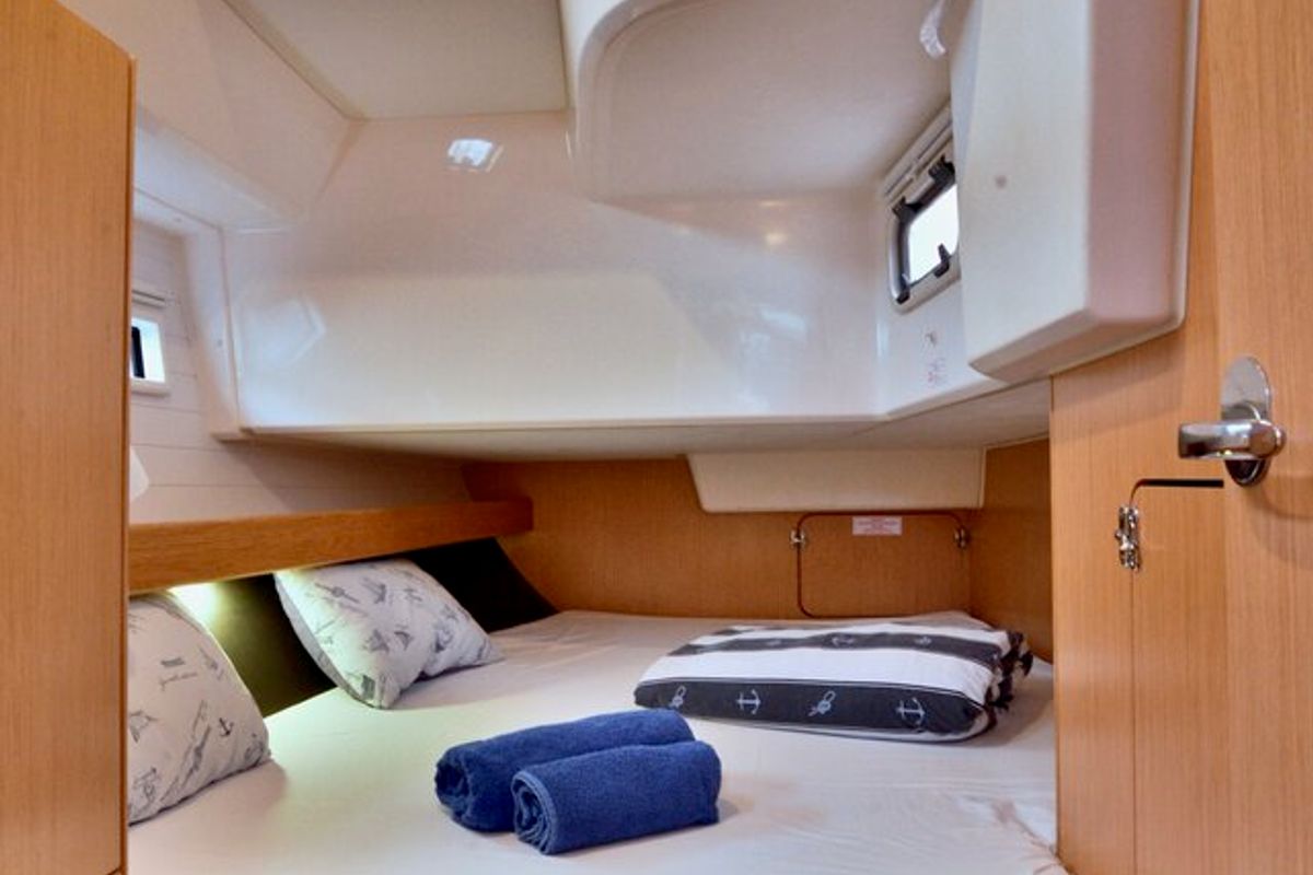 Cabin on Stella, a Bavaria Cruiser 41 sailboat at Grad Šibenik, Croatia