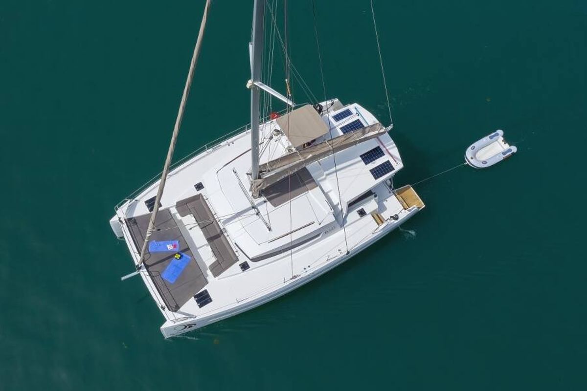 Exterior view of Nouvelle Vague, a Bali 4.5 catamaran at Općina Marina, Croatia