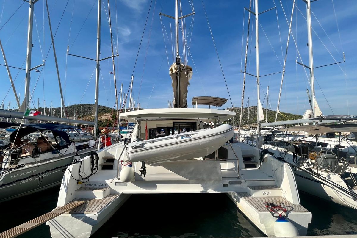 Exterior view of Nouvelle Vague, a Bali 4.5 catamaran at Općina Marina, Croatia