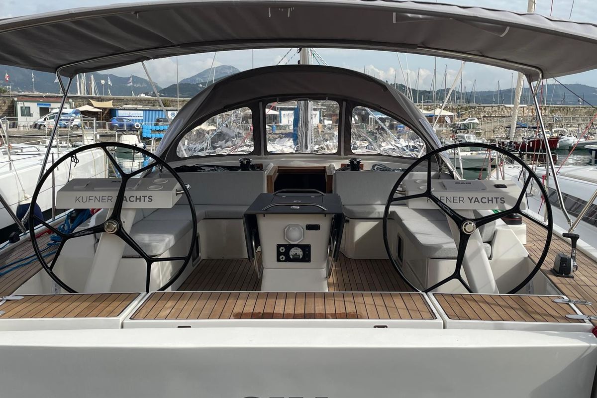 Cockpit of Six on the Sea, a D&D Kufner 54 Exclusive sailboat at Salerno, Italy