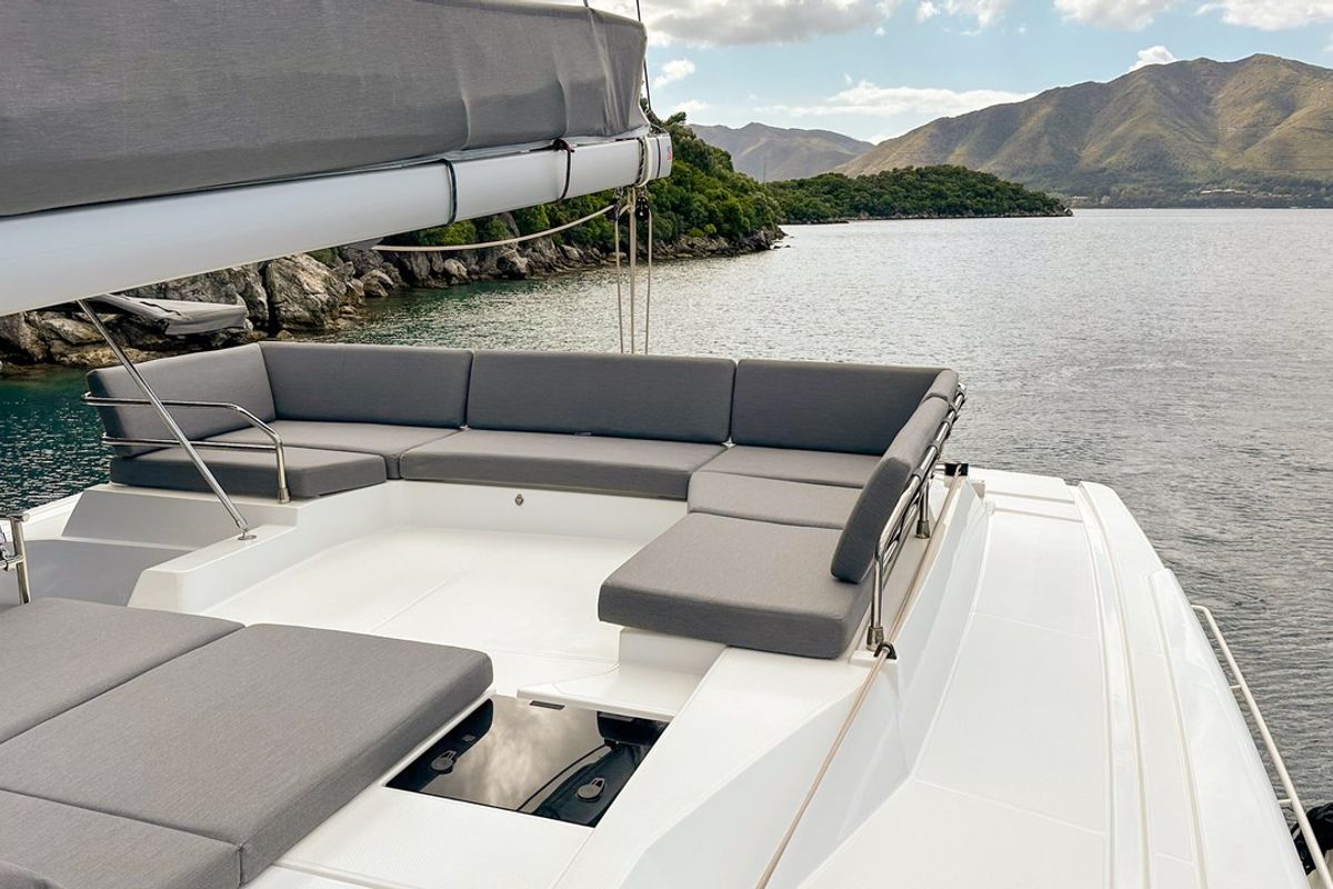Deck of Smart Way, a Fountaine Pajot Tanna 47 catamaran at Marmaris, Turkey