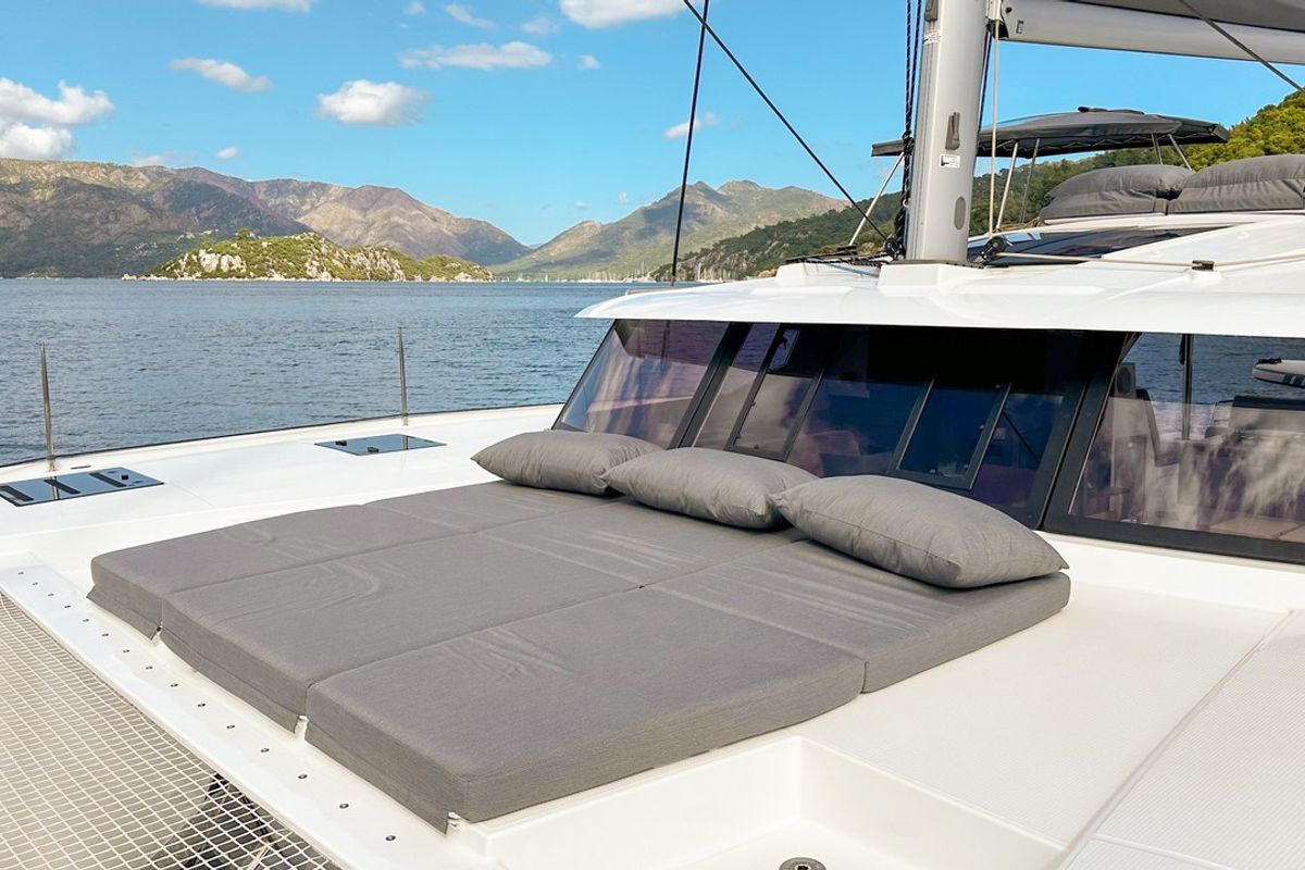 Deck of Smart Way, a Fountaine Pajot Tanna 47 catamaran at Marmaris, Turkey