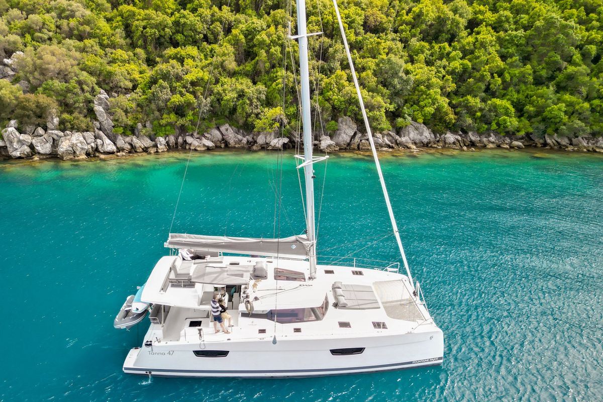 Exterior view of Smart Way, a Fountaine Pajot Tanna 47 catamaran at Marmaris, Turkey