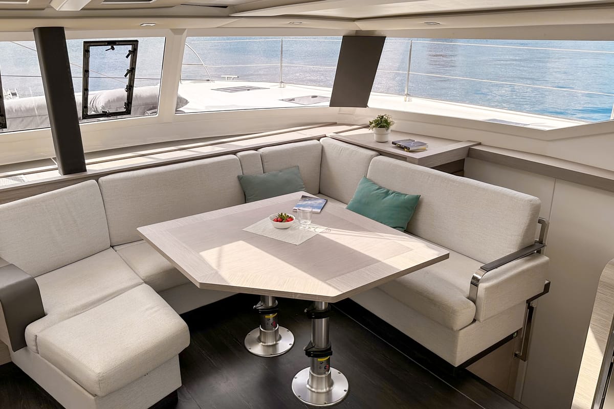 Salon of Smart Way, a Fountaine Pajot Tanna 47 catamaran at Marmaris, Turkey