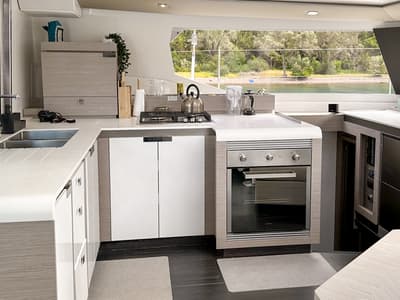 Galley of Smart Way, a Fountaine Pajot Tanna 47 catamaran at Marmaris, Turkey