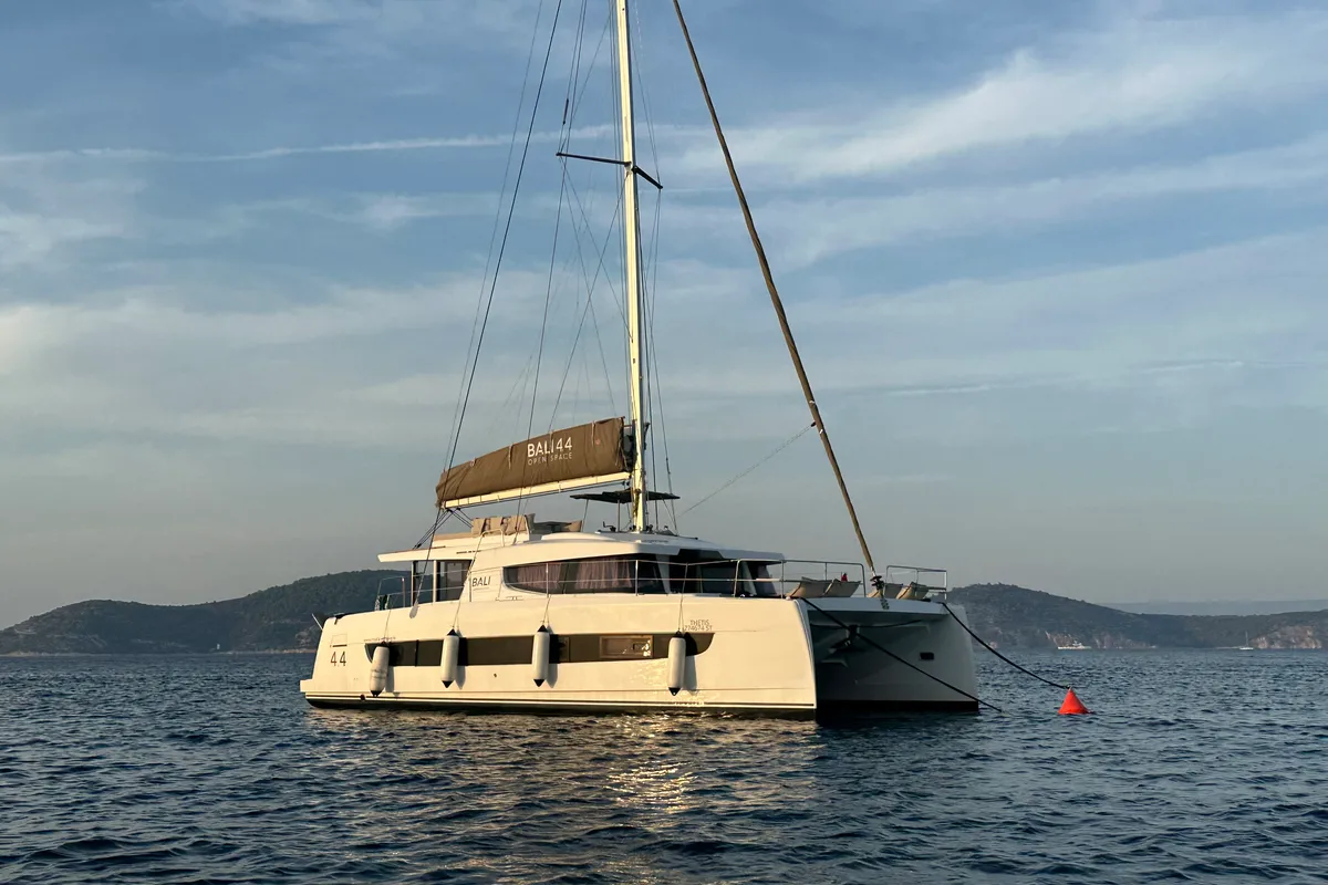 Exterior view of Thetis, a Bali 4.4 catamaran at Općina Rogoznica, Croatia