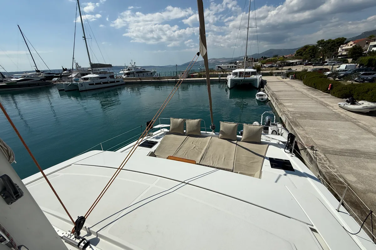 Deck of Thetis, a Bali 4.4 catamaran at Općina Rogoznica, Croatia