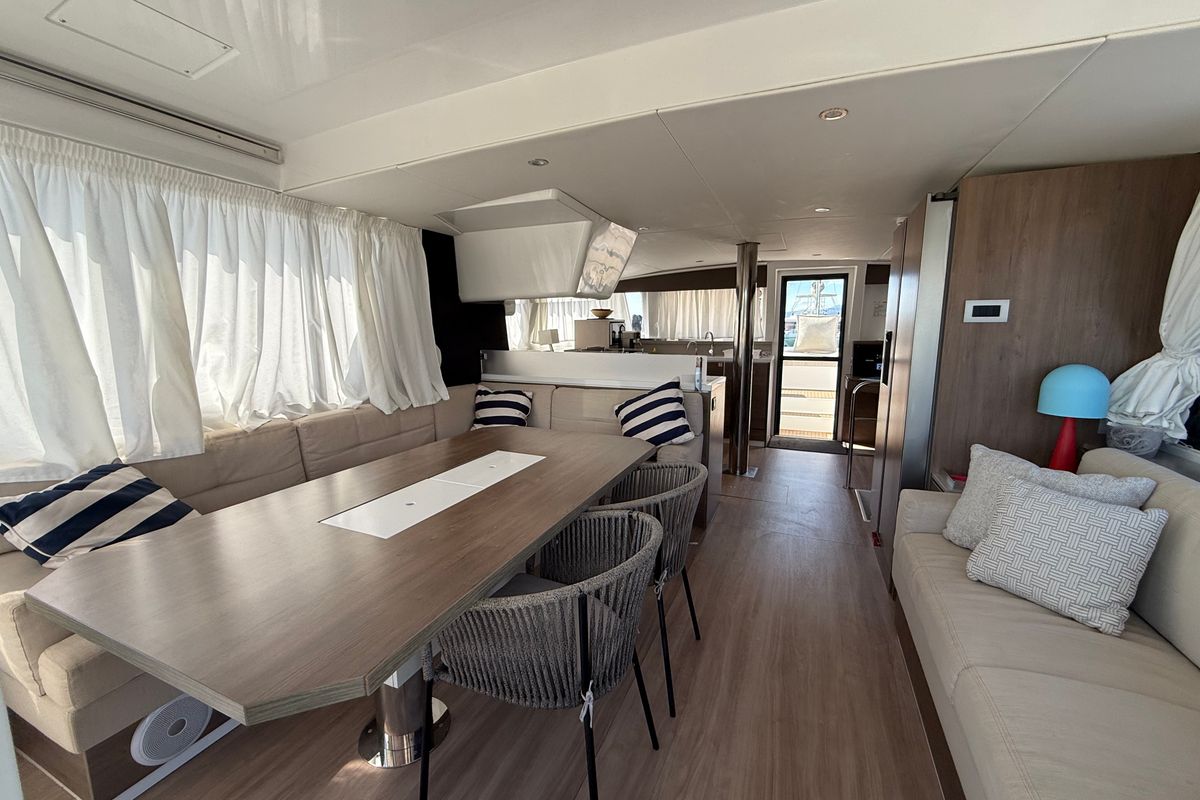 Salon of Thetis, a Bali 4.4 catamaran at Općina Rogoznica, Croatia