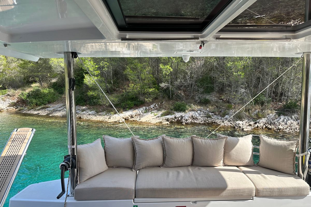 Deck of Thetis, a Bali 4.4 catamaran at Općina Rogoznica, Croatia